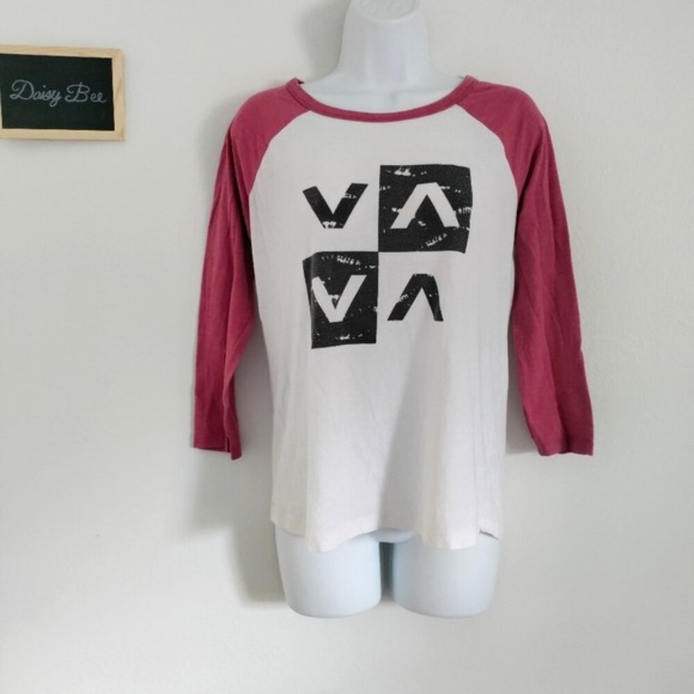 RVCA Baseball Tee 3/4 Sleeve Ringer Shirt Pink White
